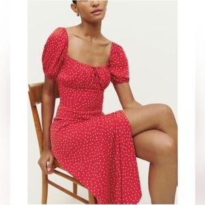 Reformation Red Polka Dot Midi Dress Teyana Size 10
